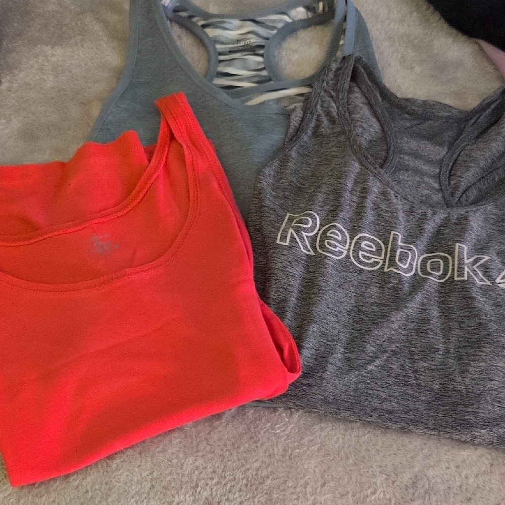 3 Tank Tops , Reebok, Nike Dri-fit With Connected Sport Bra , Pink Sporty Tank